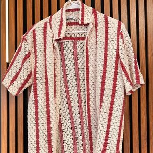 Zara Red and White Textured Men's Shirt
